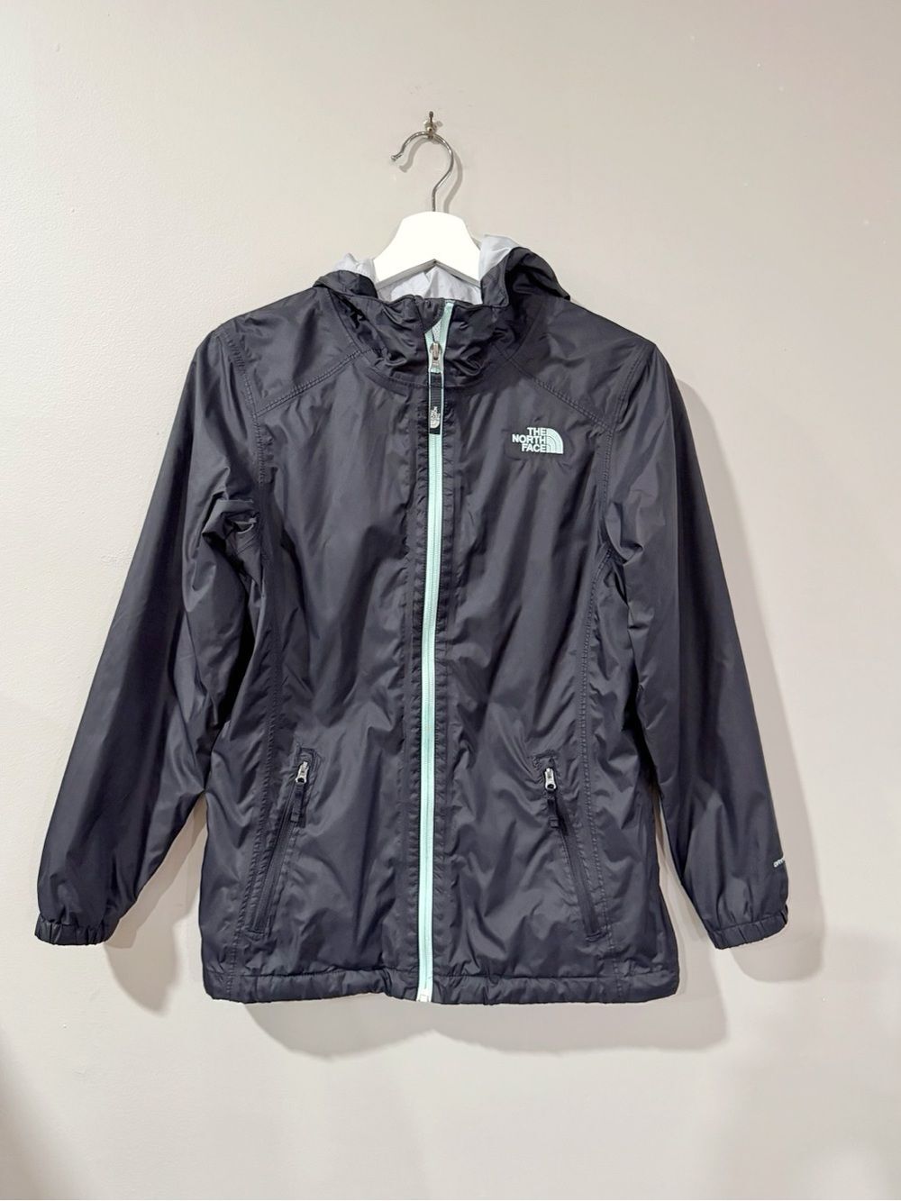 The North Face Girls L 14/16 Gray DryVent Hooded Rain Jacket Mint Zip Gorpcore - Picture 2 of 12